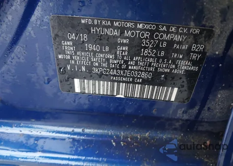 2018 Hyundai Accent Se из США, поврежденный, VIN 3KPC24A3XJE032860